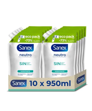 Sanex Sanex - Sanex Neutral Moisturizing Shower Gel Refill Pack of 10 x 900 ml | With essential ingredients | 0% sulfates* 0% soap and 0% colorants | Bath gel for all skin types | Long-lasting hydration