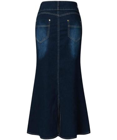 Sanahy Women's Casual High Waist Denim A-line Skirt | Button Front, Knee Length Fishtail Style | Dark Blue, Size Large - Buy Online on GoSupps.com