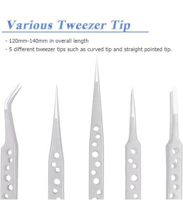 Mesee 5 Pcs Stainless Steel Precision Tweezers Tool Set 9-Hole Anti-Static Tweezer Non-Magnetic Curved & Straight Pointed Tips ESD Tweezer Kit for Eyelash Extension Jewelry Electronics Repair - Buy Online on GoSupps.com