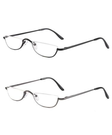 KoKoBin Half Reading Glasses - 2 Pairs Half Rim Metal Frame Glasses Spring Hinge Readers for Men and Women, Black+Gunmetal 1.75 Black+gunmetal 1.75 x - Buy Online on GoSupps.com