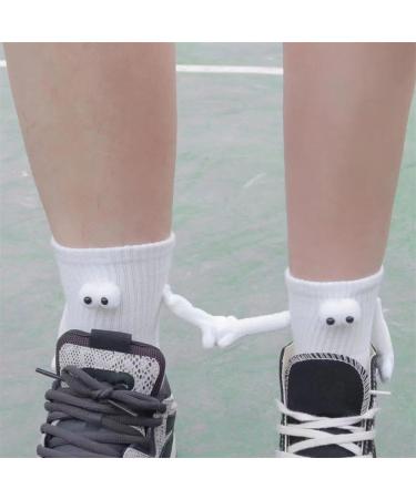 White Couple Holding Hands Mid-Tube Socks with Funny 3D Doll Magnetic Suction - Buy Online on GoSupps.com