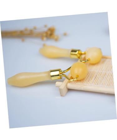 FRCOLOR 2pcs Jade Skincare Roller & Ice Globe Set - Cold Hot Massage Tools for Facials - Yellow Facial Accessories for Glowing Skin - Buy Online on GoSupps.com
