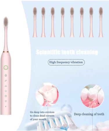Buy Electric Toothbrush with 8 Brush Heads - Rechargeable Smart Timer & IPX7 Waterproof - Fast Charge Travel Set in Pink - Buy Online on GoSupps.com