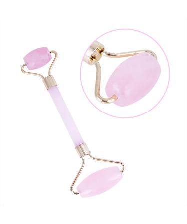 Rose Quartz Massage Roller - Double-Head Face Scooter | Crystal & Jade Skin Care Device for Wrinkle Removal & Slimming - Gold Edition - Buy Online on GoSupps.com