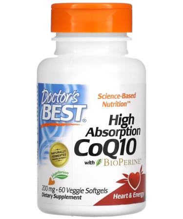 Doctor's Best - CoQ10 High Absorption with BioPerine | Coenzyme Q10, 200mg, 60 Softgels