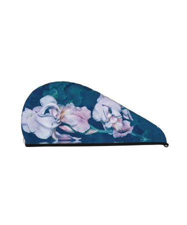 Bright Colorful Iris Flowers Microfiber Hair Towel Soft Super Absorbent Hair Towel Wrap for Women Coral Velvet Quick Dry Hair Cap for Long Curly and Thick Hair