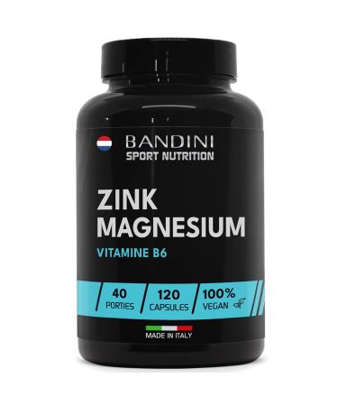 Bandini Zinc Magnesium ULTRA 120 Capsules Extra High Dose Zinc + Magnesium + Vitamin B6 Energy Recovery Muscle Mass Reduces Fatigue and Fatigue For Men and Women Postworkout