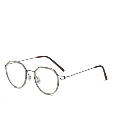 SERONI Polygon Metal Frame Blue Light Blocking Glasses for Women Men Anti UV Ray Computer Reading Glasses for Women Men Khaki-tea-gray 48 Millimeters