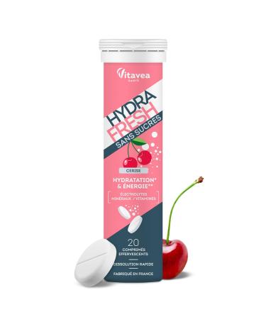 HydraFresh - Pastilles hydratation Effervescentes - Magn sium lectrolytes Calcium Vitamines C et B - Compl ment alimentaire nergie saveur Cerise - Sans Sucres - Fabriqu en France