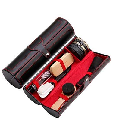 Shoe Polish Kit Cleaning Shine Care Barrel Set PU Travel Shoe Shine Brush kit with Brush Travel Case Luxury Premium Soft Horsehair Bristle Dauber Wooden Applicator Shoehorn Cloth 11 Piece