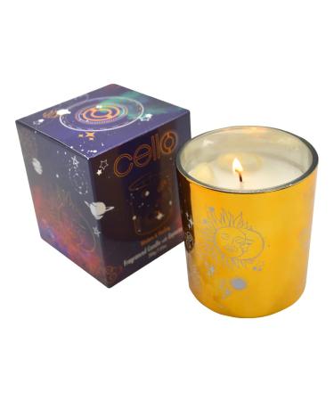 Cello Celestial Scented Candle with Clear Quartz Gemstones. A Stunning Metallic Gold Candle with Clear Crystals. Ideal Scented Candles Suitable Candles for Men and Candle Gifts for Women. Clear Quartz Small