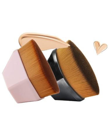 Foundation Makeup Brush Kabuki Magic Face Momma Brush Flat Top High-Density Multifunctional for Flawless Powder Blending Liquid or Cream Cosmetics with Portable Case Brochas De Maquillaje (2Pcs Black+Pink)