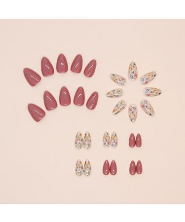 Almond Press on Nails - Short Floral Acrylic Nails Kit | Glossy Fall Design | 24Pcs Reusable Stick On Nails for Women & Girls - Buy Online on GoSupps.com