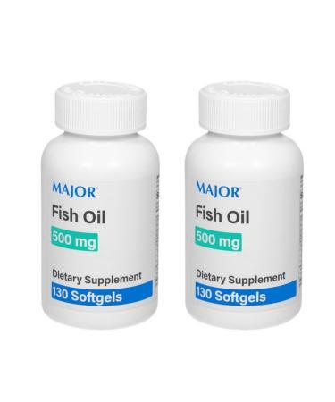MAJOR Fish Oil 500mg Softgels - Omega-3 Fish Oil Supplement - Dietary Supplement - 130 Count (2 Pack) 130 Count (Pack of 2)