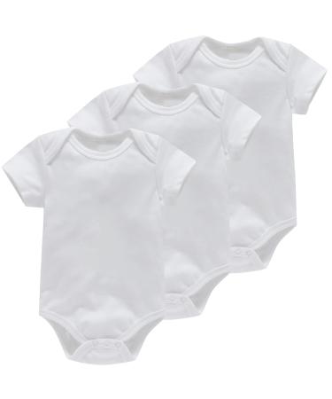 Bestele Baby Bodysuits Bodysuit for Newborn Boys and Girls Cotton Baby Onesies Rompers Short Sleeve for Toddler Infant 0-3-6-9-12-18-24 Months Coverall Undershirt Set 3*Plain White 0-3 Months
