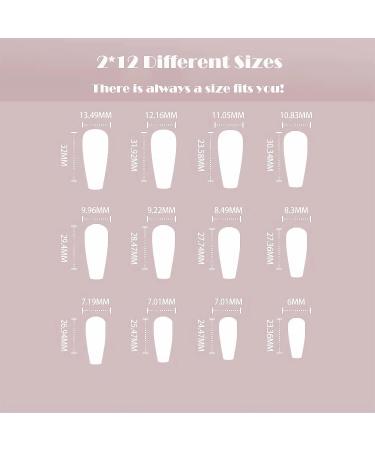 PUSCOBSY Coffin Press on Nails - Pink Glossy with White Stripes (24PCS) - Long Ballerina False Nails for Women and Girls - Buy Online on GoSupps.com