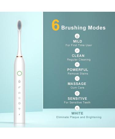 SUNPRO Sonic Electric Toothbrush 2 Pack - 6 Modes, 8 Brush Heads, 2 Minute Timer - Black+White - Buy Online on GoSupps.com