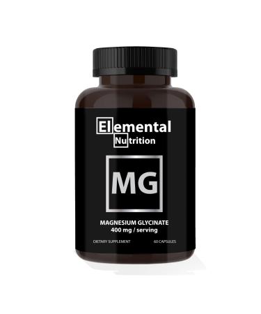 Elemental Nutrition Magnesium Glycinate - 400 mg per Capsule Pure Magnesium with Serving Size 2 Serving Per Container 30 Complexed with Glycine for Maximal Absorption in a Black Jar