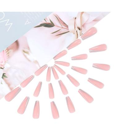 Brishow Pink Artificial Nails - Long French Glitter Press-On Ballerina Acrylic Nails - 24 Premium Stick-On Fake Nails for Women & Girls - Buy Online on GoSupps.com