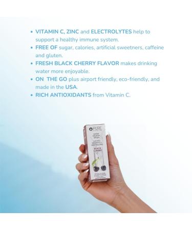 Buy Pure Inventions Antioxidant Vitamin C + Electrolytes - Black Cherry Water Infusion Drops - Sugar-Free Zero Calories 30 Servings - Buy Online on GoSupps.com