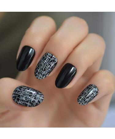 HUJL Artificial Nails"Fake Nail Tips Silver Black and Crossed False Nail Tips Full Cover 24pcs/set "