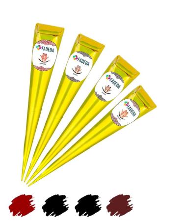 FADEDA 4 c nes de henn - 4 x 25 g de p te naturelle - 2 x noir 1 x marron 1 x marron - 100 % v g tal - Pr t l'emploi et sans PPD - V g talien - Bio - Halal - Mehandi
