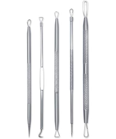 Blackhead Remover Tool And Extractor Pimple Popper 5 piece Tool Kit for Face Nose Zit Acne Whitehead Pores Blemish Stainless Steel Facial Skin Care Kit - Buy Online on GoSupps.com