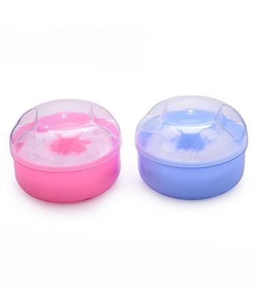 2PCS Powder Puff Sponge Box Empty Portable Baby Talcum Dispensor Soft Baby Shower Powder Puff Box (Blue+Pink)