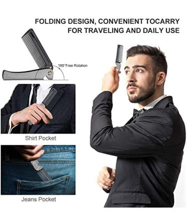 Folding Stainless Steel Beard Comb with Round Teeth - Pocket Size for Household, Barber & Salon Use (2#) - Buy Online on GoSupps.com