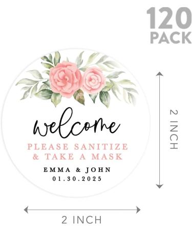 Personalized Peach Floral Wedding Hand Sanitizer & Mask Sticker Labels 120-Pack - Buy Online on GoSupps.com