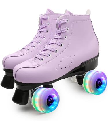 MSMAX Purple Roller Skates with Light up Wheels - Women's Quad Speed Skates | Indoor Outdoor Youth - Size 8 M US Women/9.5 - Buy Online on GoSupps.com
