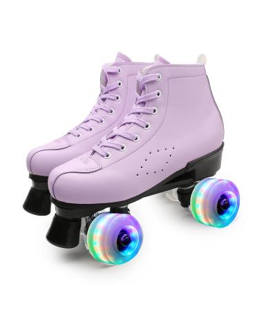 MSMAX Roller Skates for Women Indoor Outdoor Youth Quad Speed Skates Purple with Light up Wheels 8 M US Women/9.64"