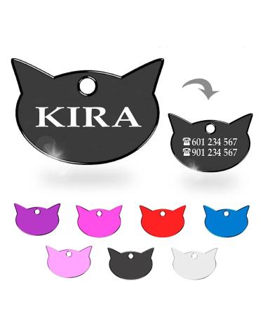 Ibera Gifts - Katzenmarks Katzenkopf personalized with engraving for small to large cats - plaque collar name tag medallion dog brand engraved black
