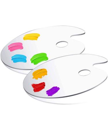 2 Pack Clear Acrylic Painting Palettes, French Style Oval Plexiglass Art Palette Pigment Tray for Acrylic Oil Paint Mixing, Easy to Clean (10" X 6")
