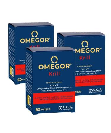 Omegor Omega 3 Krill OMEGOR - Pure Krill Oil with Astaxanthin Choline Omega-3 EPA and DHA High Bioavailability - No Backdrop - 60