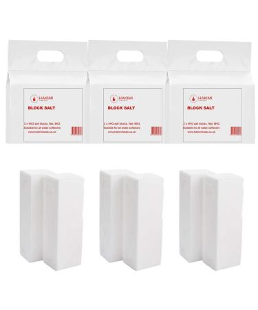 Hakimi 8 KG Salt Block Water Softener for Kitchen Dishwasher Industrial Use | Compatible with Most Water Softener Machine | Each Pack Contains 2 Blocks of 4KG Each (Pack of 3)