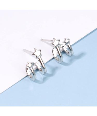 Star Spiral Hoop Earrings - Silver Boho Cluster Studs & Twist Huggies Jewelry for Women & Girls - Buy Online on GoSupps.com
