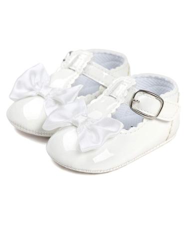 LACOFIA Baby Girls Anti-Slip First Walking Shoes Infant Bowknot Mary Jane Princess Party Shoes Prewalkers 12-18 Months D White