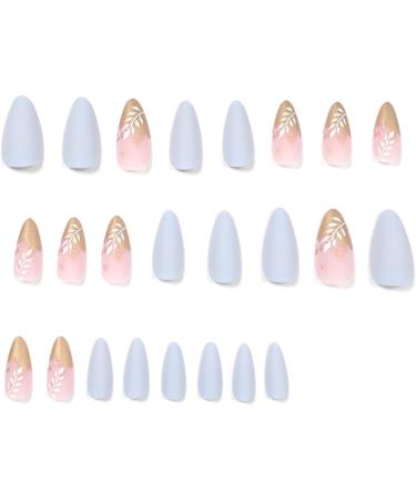 24Pcs Almond Press on Nails Short Matte French Stick on Nails - Baby Blue/Pink False Nails for Women Stiletto Nail Art - Buy Online on GoSupps.com