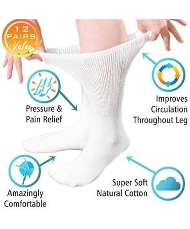 Non-Skid Diabetic Crew Socks - Breathable Anti-Slip - Improve Foot Circulation - Painful Swollen Feet Relief - White - 6 Pairs, Size 10-13 - Buy Online on GoSupps.com