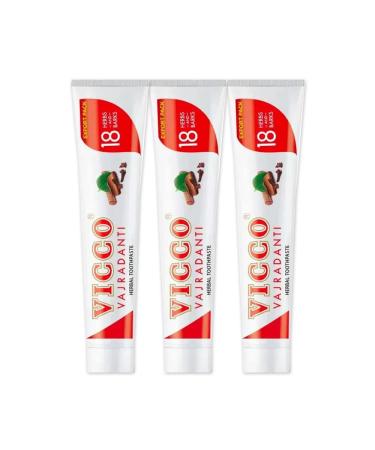 Vicco Vajradanti Herbal Toothpaste 18 Herbs and Barks - Pack of 3 (100g) - Specially Packed and Exported by Behal International