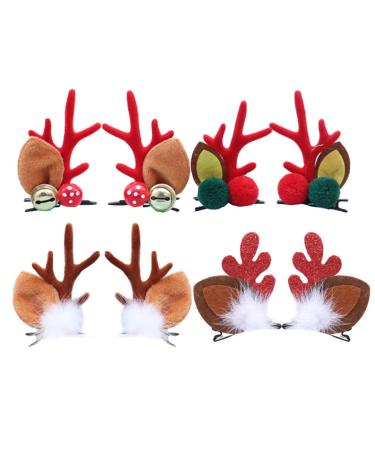 Holibanna 4 couples Christmas hair clip reindeer anti-habit elk holder moose hair clips deer hair jewelry children baby girls ladies deer costume accessories-466