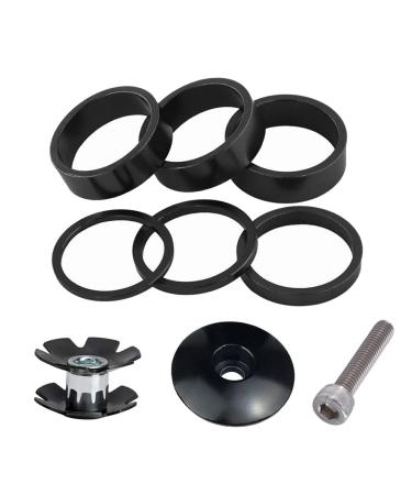 Saipe 9PCS Aluminium Alloy Bicycle Headset Spacer 1-1/8 inch 28.6mm Bicycle Front Fork Stem Spacers Kit Black