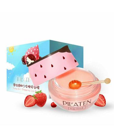 Strawberry Moisturizing Fruit Extract Lip Sleeping Mask Full Lip Balm, Soft and Tender Bright Lip Color Reduce Lip Wrinkles