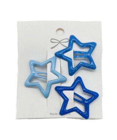 3pieces Cool Hair Clip Star Shape Snap Hairpin Candy Color Hair Clip for Spring Summer Hairpins for Teenagers Children Blue