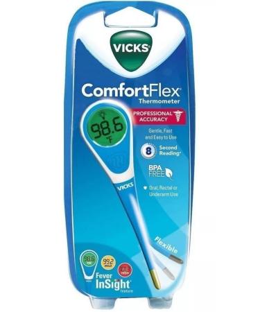 Vicks ComfortFlex Digital Thermometer Accurate Color Coded Readings in 8 Seconds - Digital Thermometer for Oral Rectal or Under Arm Use