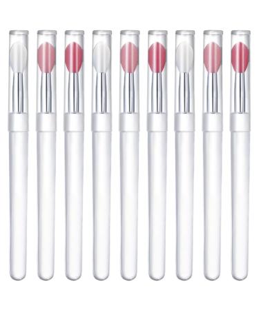Healvian 9 Pcs Silicone Lip Brushes Lipstick Brushes with Transparent Handles and Caps Lip Gloss Brushes Eyeshadow Brushes Reusable Makeup Brushes Cosmetic Tool Cream Applicator
