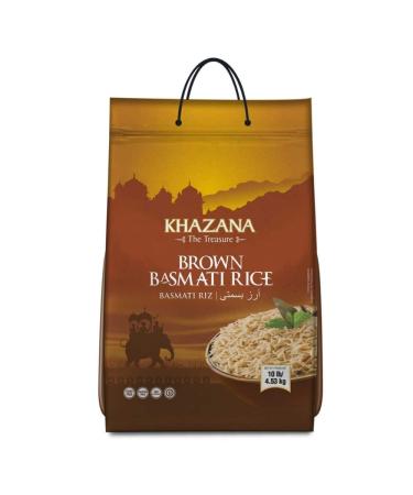 Khazana Premium Brown Basmati Rice - 10lb Bag | NON-GMO, Gluten-Free, Kosher & Cholesterol Free | Aged Aromatic, Flavorful, Authentic Grain From India 10 Pound (Pack of 1)