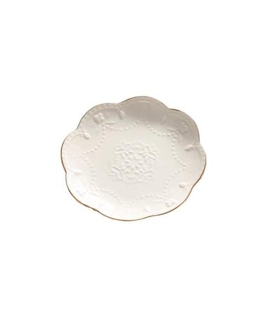 Porcelain Plate Bowls and Saucers 6/8/10 Inch European Phnom Penh Embossed Lace Flower Steak Dinner Plate White Porcelain Dessert Cake Plate Kitchen Tableware (Color : 8 inch Round)
