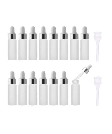 Enslz empty mini milk glass drip bottles for essential oils nose oil reusable refillable with a metal screw cap and rubber balloon 5 ml silver 15 pieces 5ml white